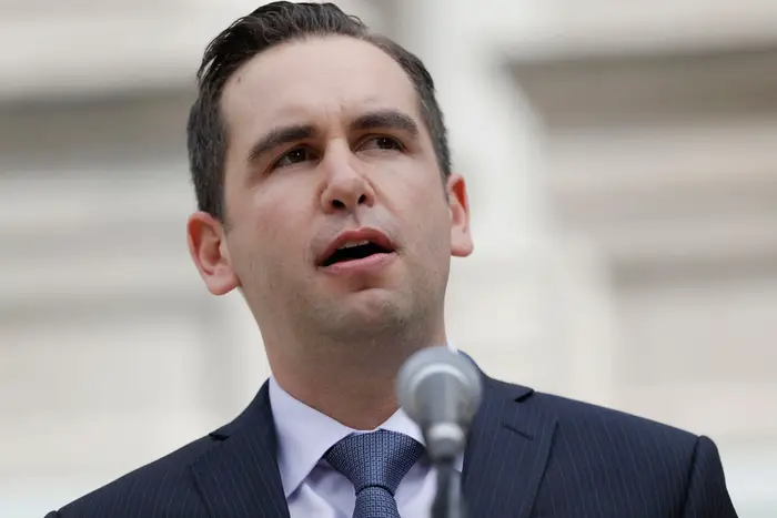 Steve Fulop at a 2016 press conference where Phil Murphy's first run for New Jersey governor was announced. Fulop says he won't run for Jersey City mayor again in 2025, which may signal an intention to run for governor that year.